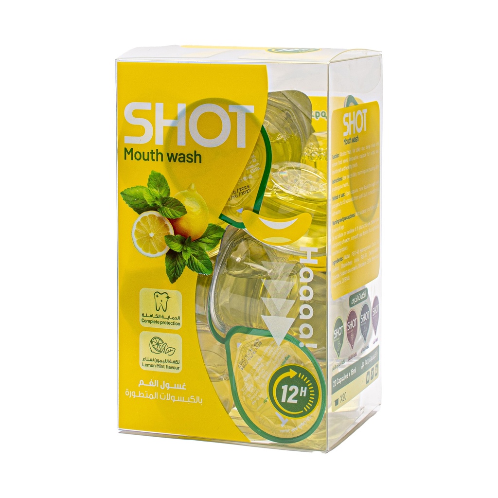 SHOT Lemon & Mint Flavor Mouthwash Capsules – 20 Capsules, 15ml