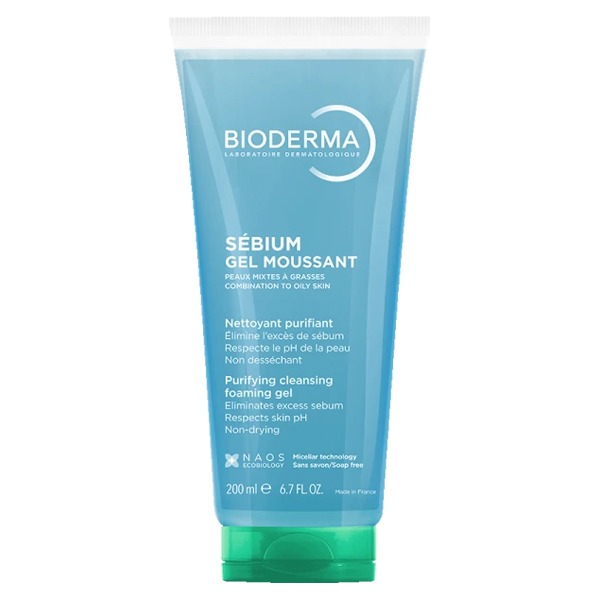 Bioderma Sebium Gel Moussant Purifying Cleansing Foam Gel Combination to Oily Skin, 200ml