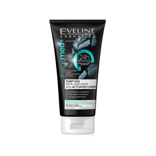 Eveline cleansing paste and lotion for oily skin with activated carbon 3 in 1 - 150 ml