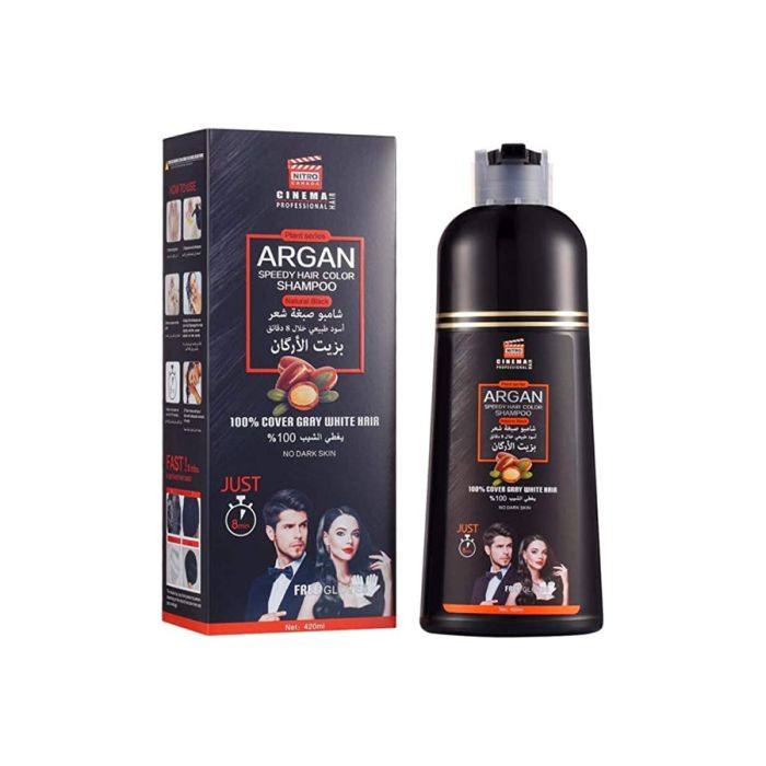 Laser White Argan Oil Hair Dye Shampoo Natural Black - 420ml