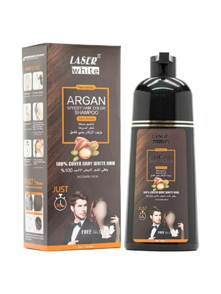 Laser White Argan Oil Hair Dye Shampoo Dark Brown - 420 ml