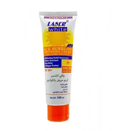 Laser White - Sunscreen and skin lightening cream with natural collagen SPF 50+ - 100m