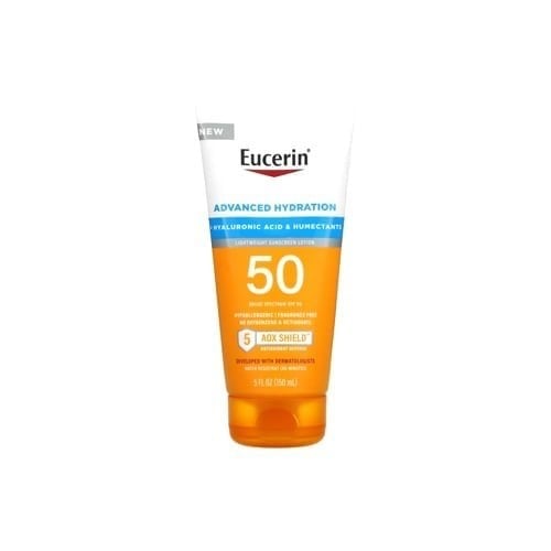Eucerin Sunscreen SPF50 with Hyaluronic Acid to moisturize and protect the skin from the sun's rays, 150 ml