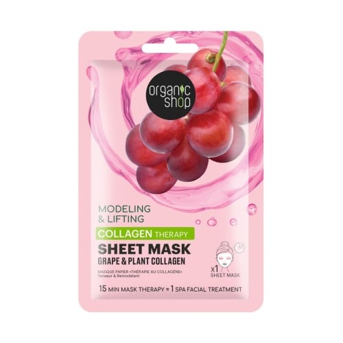 Organic Shop Collagen Therapy Sheet Mask. Grape & Plant collagen, 1 pc
