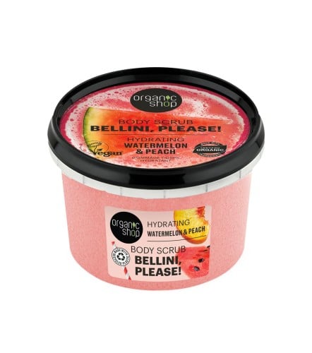 Organic Shop Bellini, please! body scrub. Hydrating. Watermelon & Peach, 250 ml