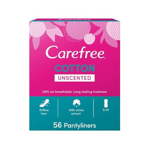 Carefree daily pads with cotton extract, without perfume, 56 pads