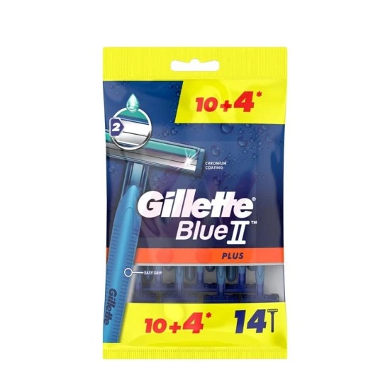 Gillette Blue 2 Plus Disposable Razor Blades for Men, 10 + 4 Pieces