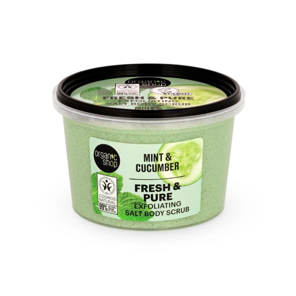 Organic Shop Fresh & Pure exfoliating salt body scrub. Mint & Cucumber, 250 ml