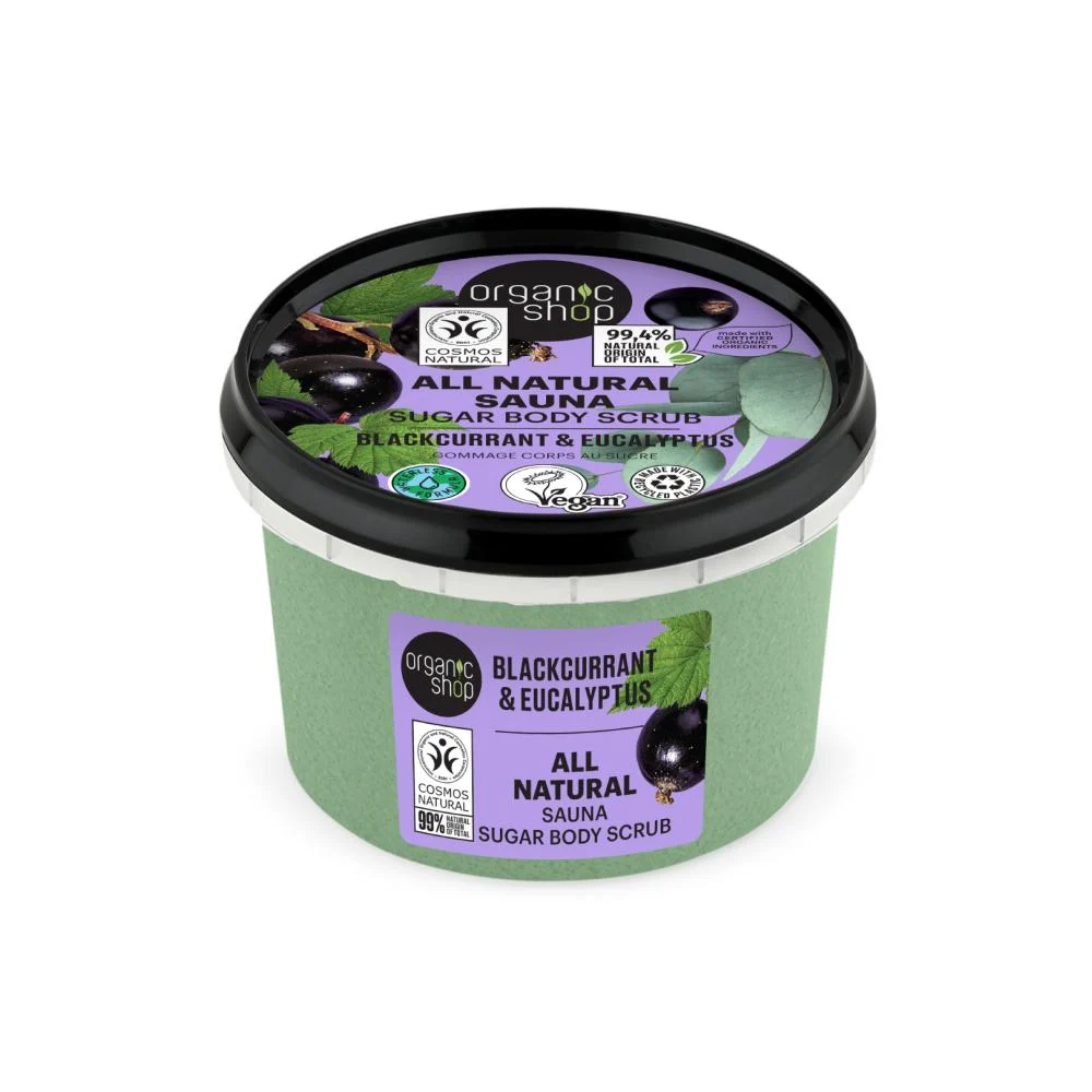 Organic Shop All Natural Sauna sugar body scrub. Blackcurrant & Eucalyptus, 250 ml