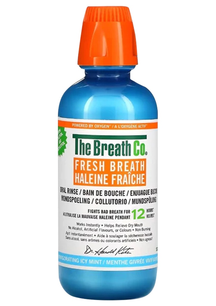The Breath Co Alcohol Free Mouthwash Oral Rinse for 12 Hrs for Fresh breath, Icy Mint, 473ml