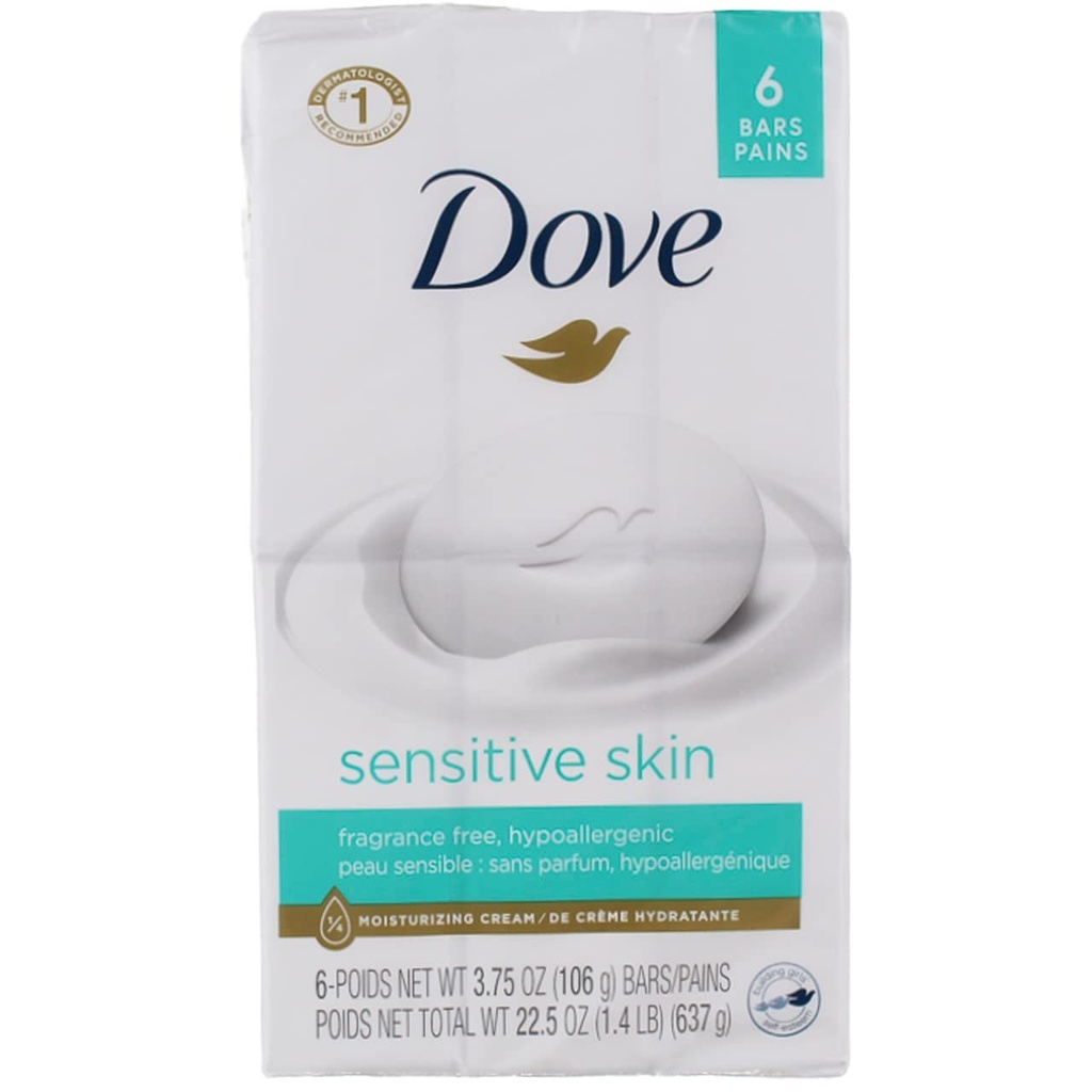 Dove Sensitive Skin Soap Unscented & Hypoallergenic - 106g, 6 PC