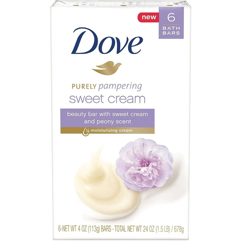Dove Purely Pampering Beauty Bar, Sweet Cream & Peony, 113g,  Pack of 6