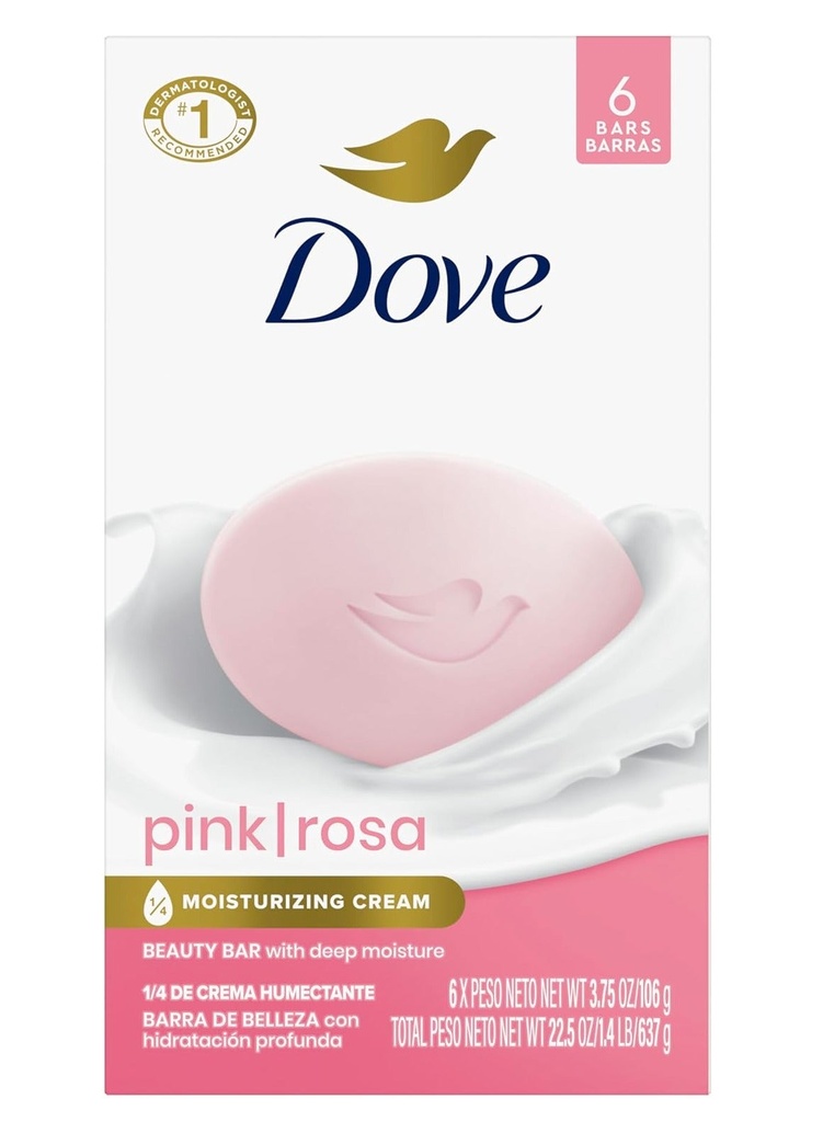 Dove Beauty Bar Soap With Deep Moisture, Pink, 4 Ounces, 6-Pack