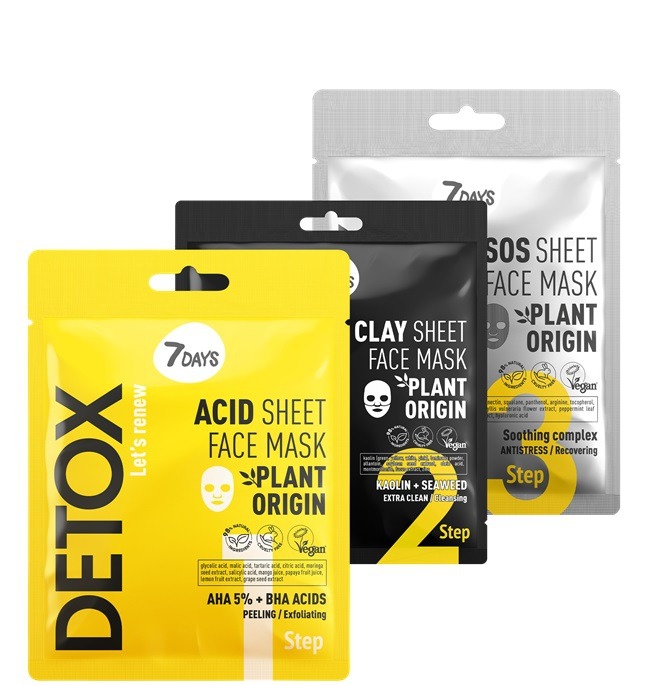 7DAYS DETOX Set for professional complex care (AHA, CLAY, SOS MASKS), 3 pcs