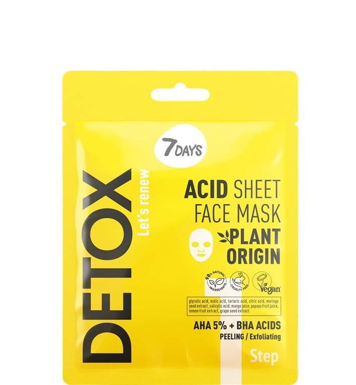 7DAYS DETOX Acid Sheet Face Mask AHA (5%) + BHA, 25 g