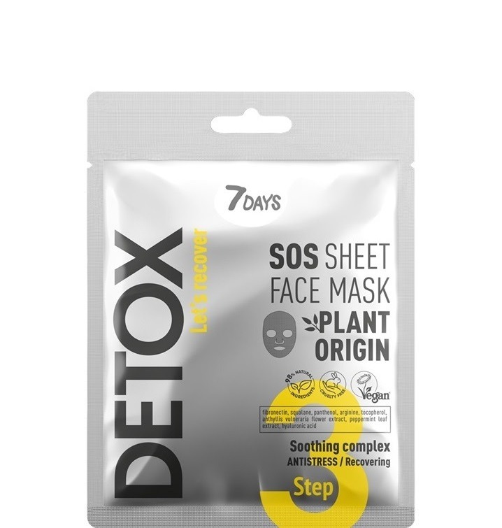 7DAYS DETOX SOS Sheet Face Mask Soothing complex, 25 g