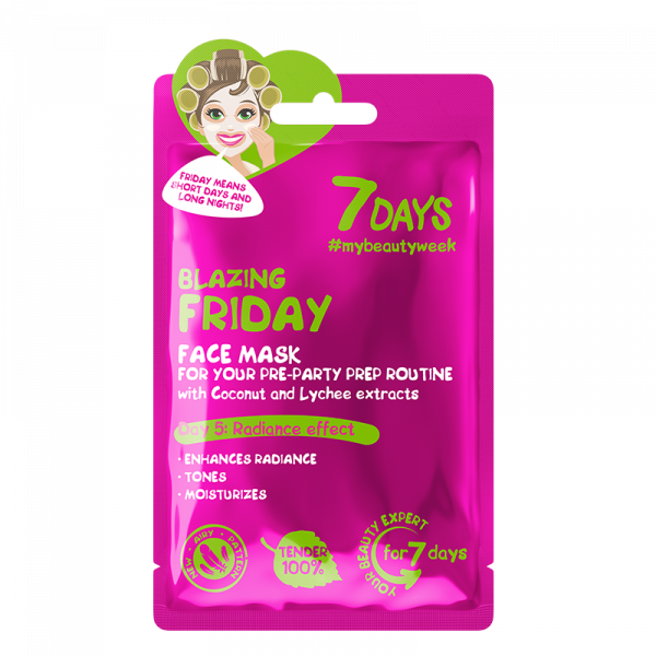 7DAYS Face mask BLAZING FRIDAY For your pre-party perp routine with coconut water and Lychee, 28 g