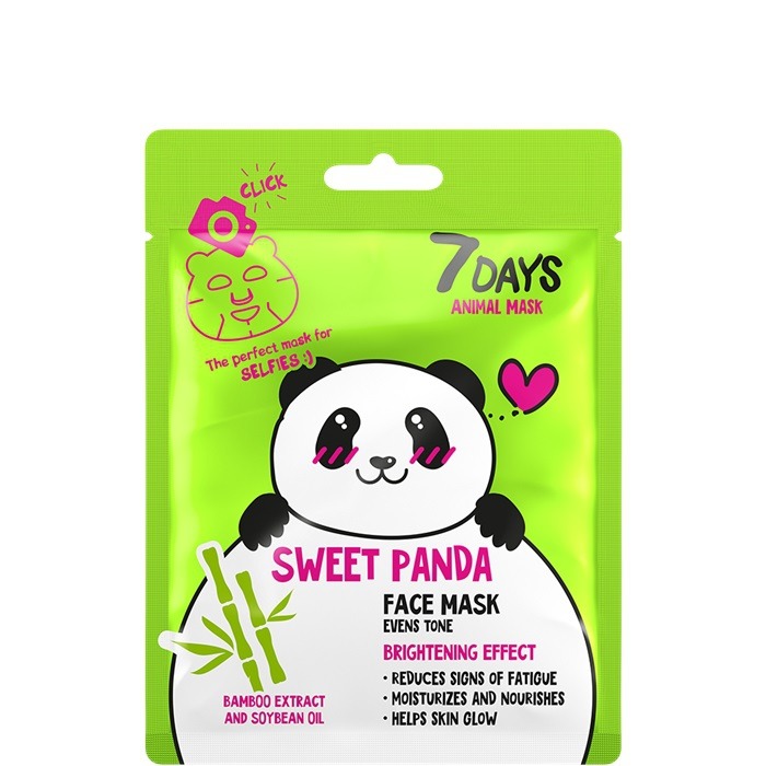  7Days Face mask Sweet Panda Evens skin tone with Bamboo extract and Soybean oil, 28 g