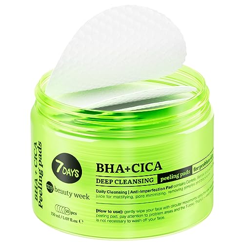سفن ديز مناديل تقشير وتنظيف الوجه ، BHA+CICA، ٥٠ قطعة، ١٥٠ مل