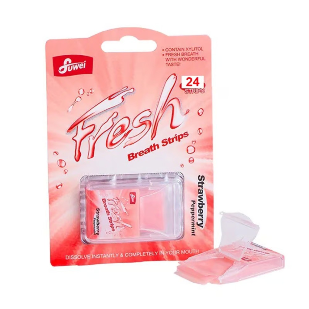 Fuwei Fresh Strawberry Mouth Freshener Strips 24 Pieces