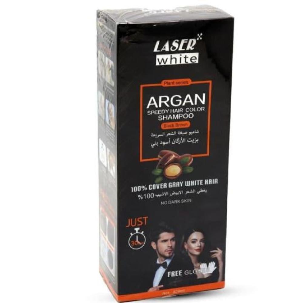 Laser White Shampoo for Hair Colour with Argan Oil 420 ml, Black Brown