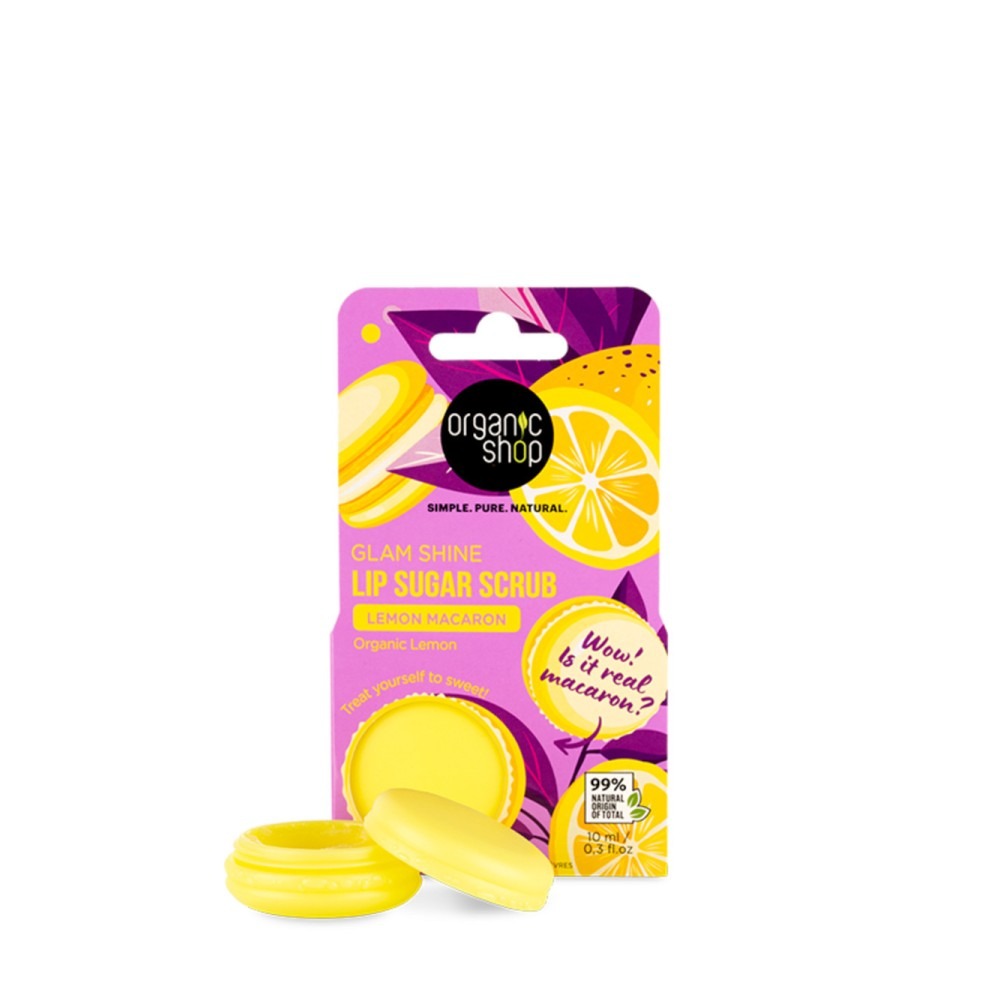 Organic Shop Lemon Macaron Lip Sugar Scrub, 10 ml